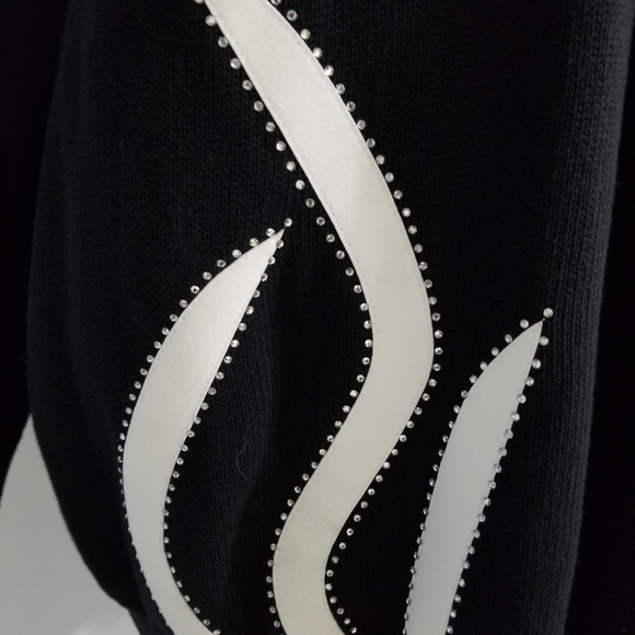 White Suede Rhinestone Trim Black Sweater - Picture 3 of 9